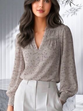 Frame Denim Beige Patterned Blouse